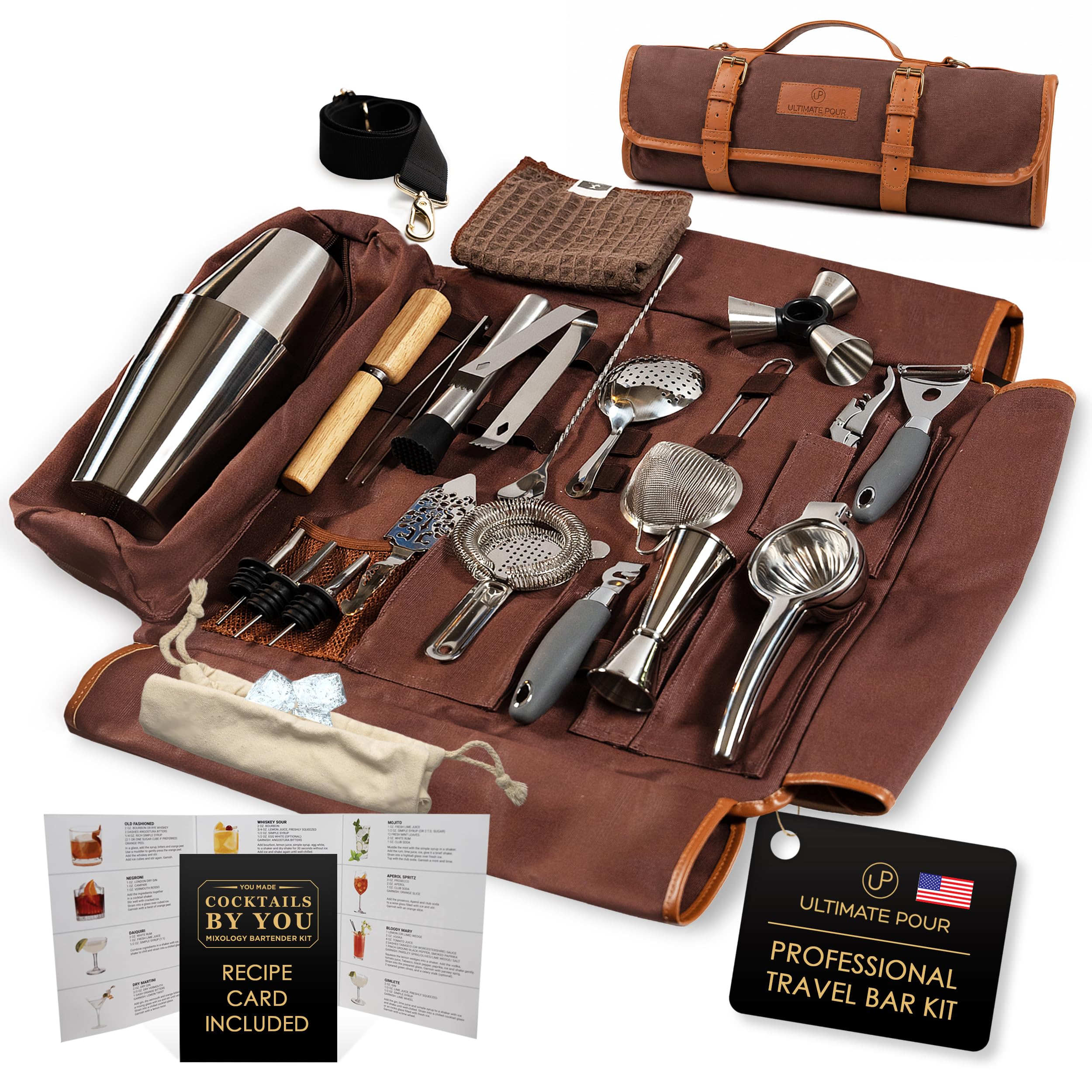 Amazon.com: ULTIMATE POUR Bartender Kit Travel Bag Cocktail Shaker